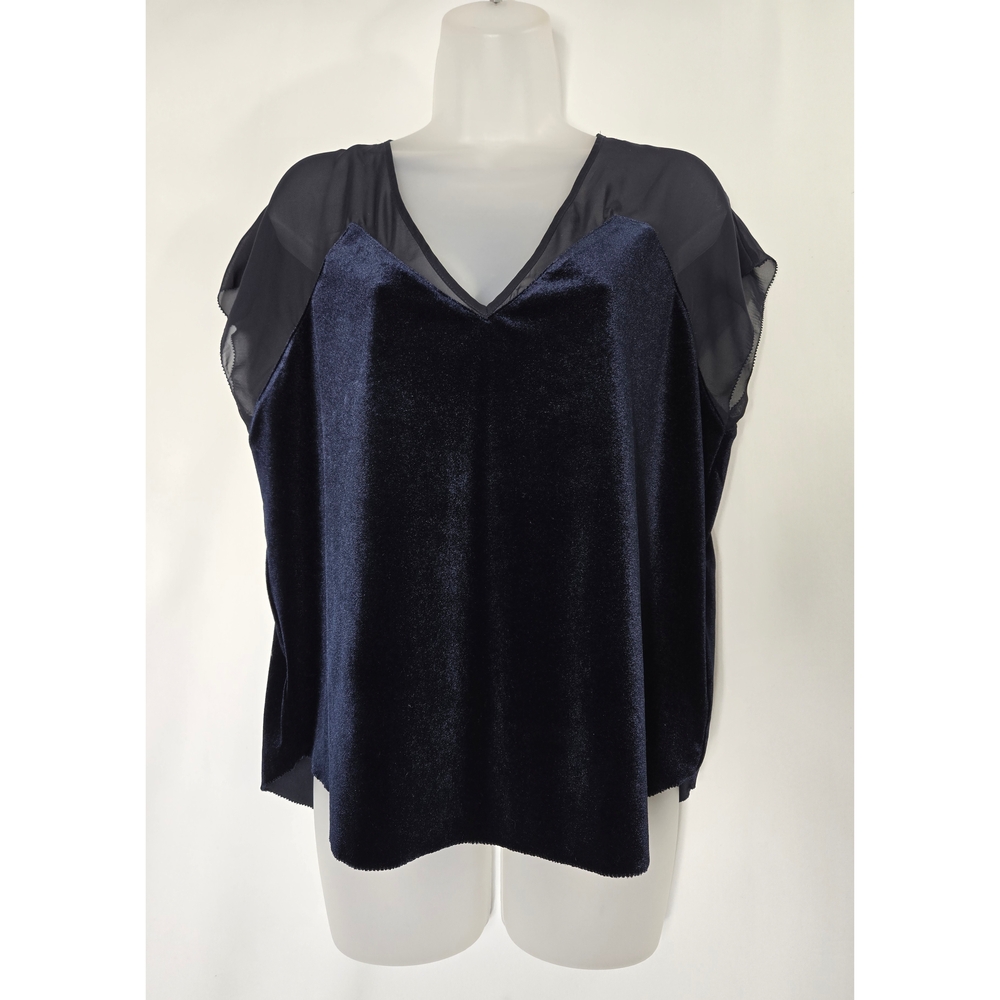 Anthropologie Navy Velvet Blouse with Sheer Details